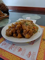 Orange Chicken with Fried Rice and Egg Roll
